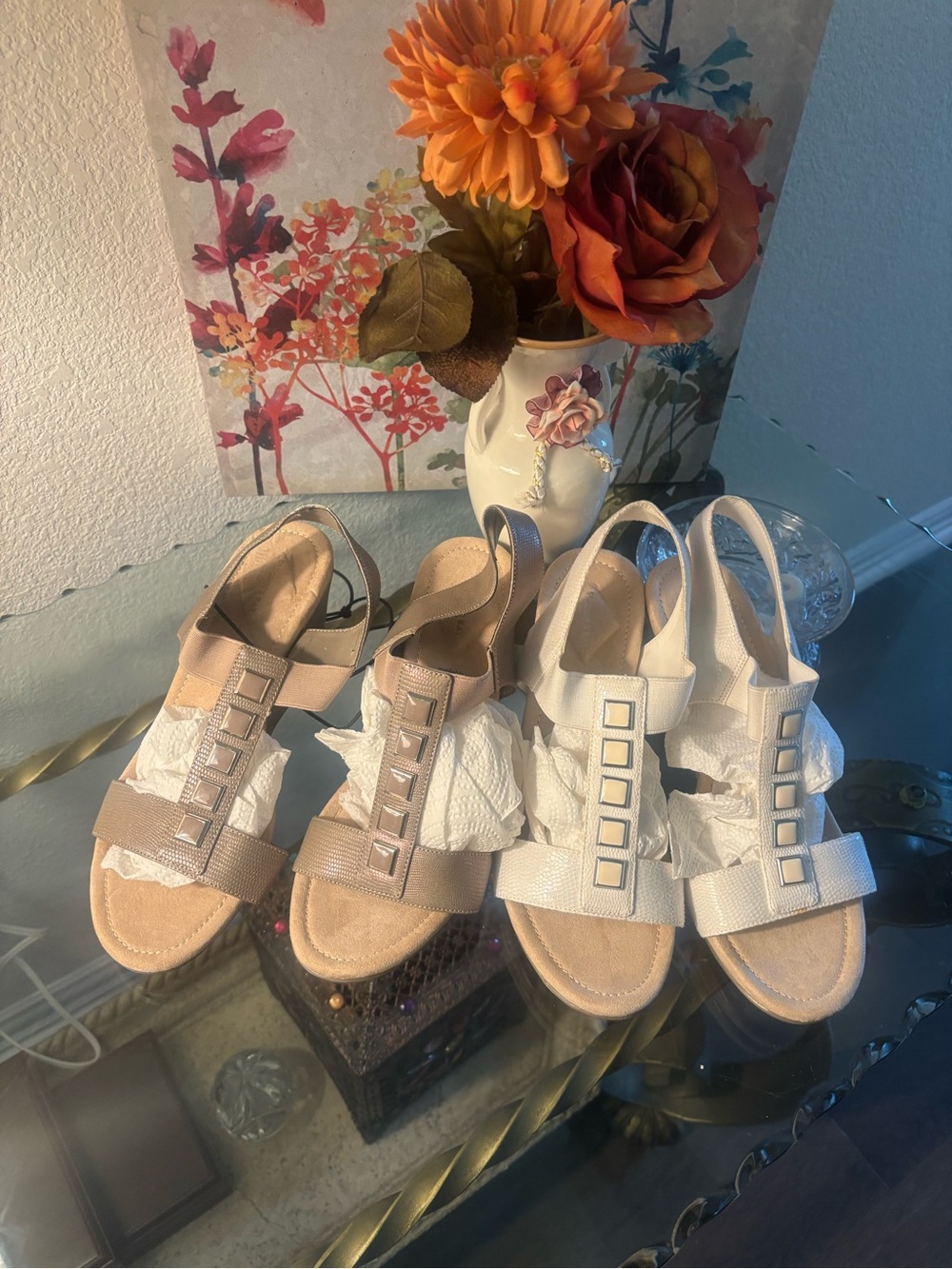 Two Pair of St. John's Bay Beige and White Slingback Sandals